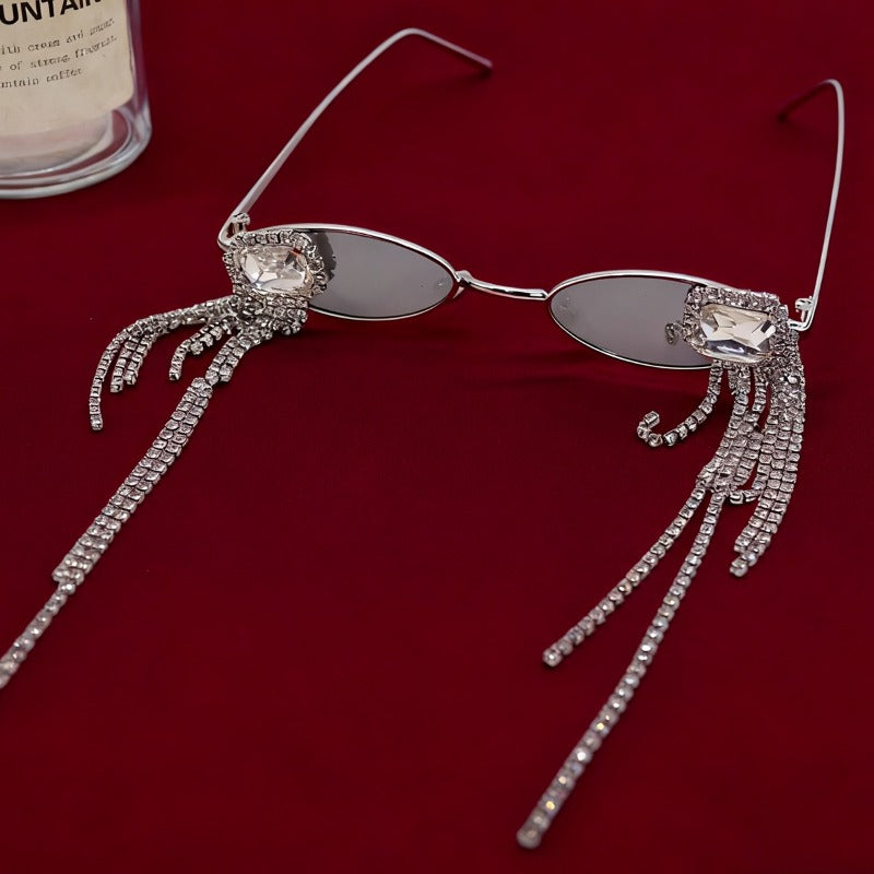 Trendy punk glasses sparkling diamond tassel