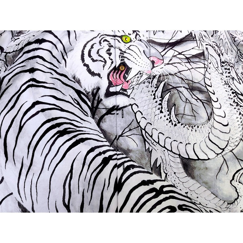 GUILTYPARTIES TIGER Shirts 22AW Dragon and Tiger Fight, Tiger Print Hawaiian Short Sleeve Shirt Men