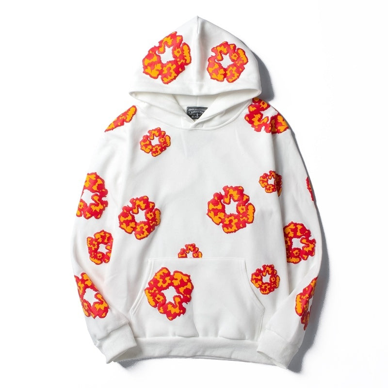 Denim Tears Hoodie Y2K All-Over Red Orange Cotton Wreath Floral Puff Printed Oversized Hoodie