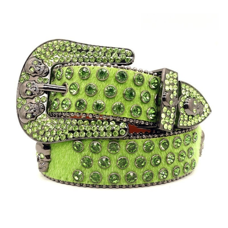 Hip-hop punk rhinestone belt women men skull accessories