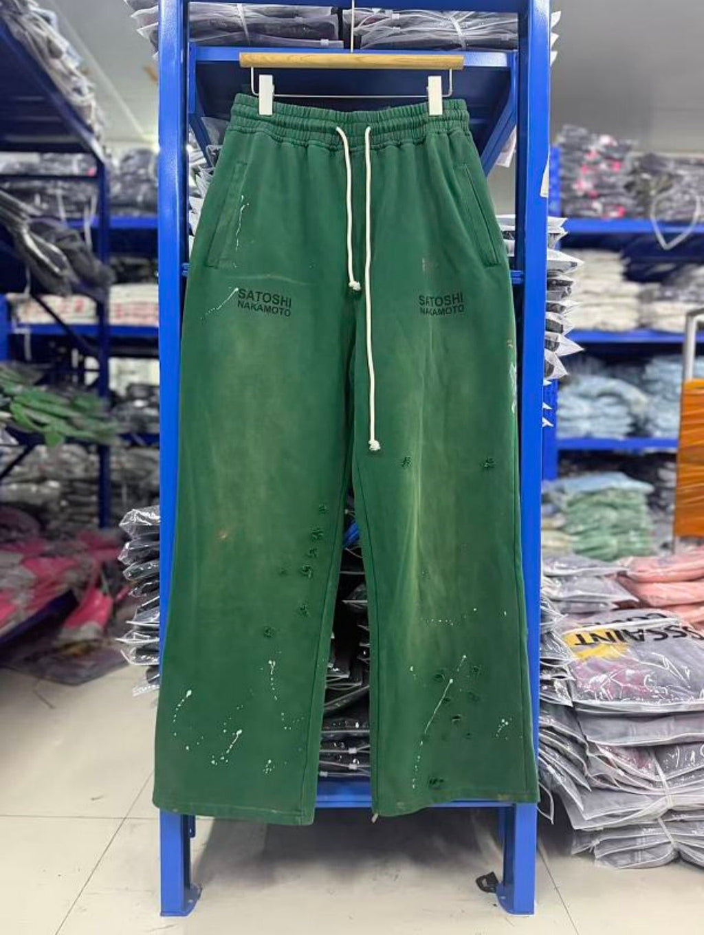Satoshi Nakamoto Sweatpants High-quality heavyweight streetwear with a vintage, distressed aesthetic.