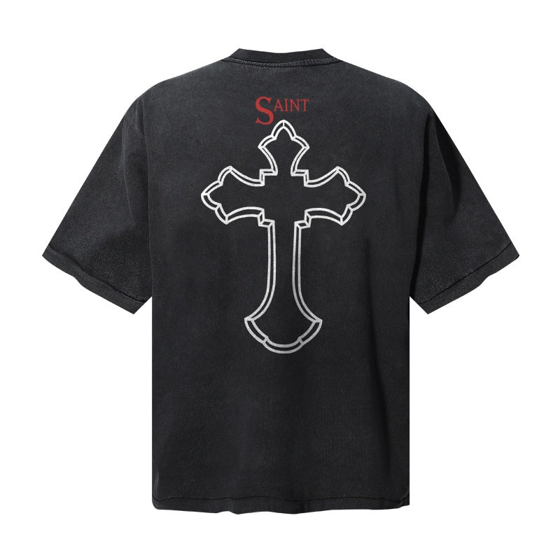 Saint Michael T Shirts Vintage 2PAC Portrait Distressed Washed Black Tee Graphic