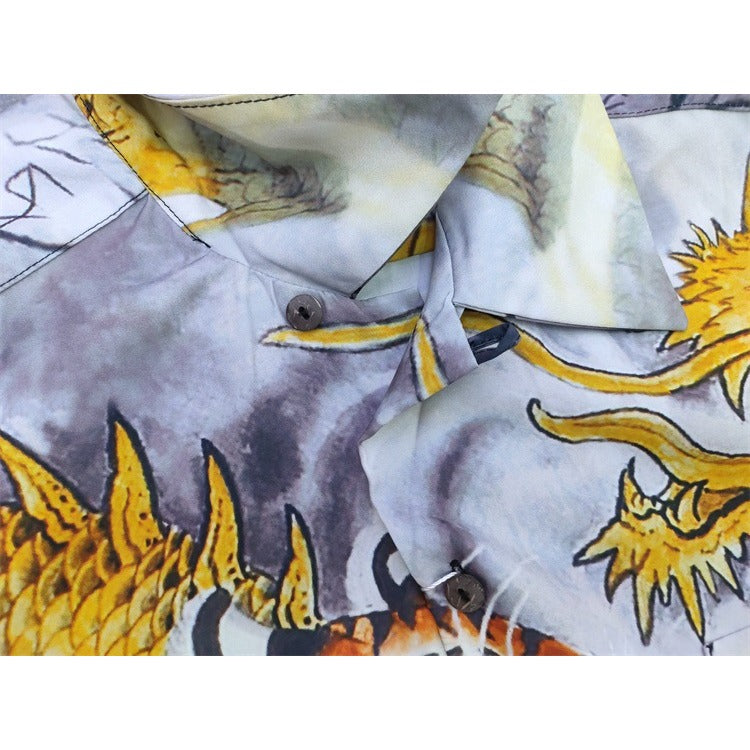 GUILTYPARTIES TIGER Long sleeved shirt Hawaiian dragon and tiger fight, tiger print long-sleeved shirt men and women
