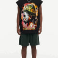 BIG FACE Drop-Shoulder Tank Top High-street vintage style featuring a small neckline, white-ink digital direct-to-garment (DTG) printing, and a heavy-duty, distressed wash finish; crafted from 260g double-yarn plain-knit fabric.