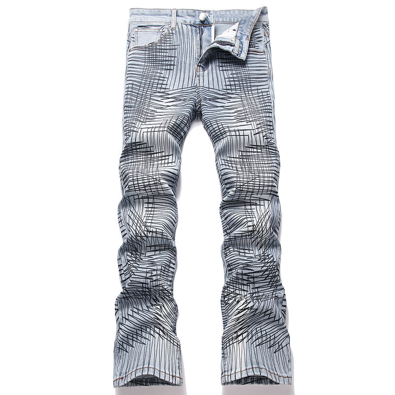 Mens Fashion Jeans Cross-line wide-leg pants 5718# Pure cotton high quality