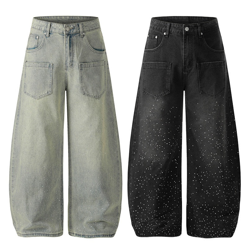 American-style streetwear harem pants Vintage Yellow Faded Wide Leg Wear