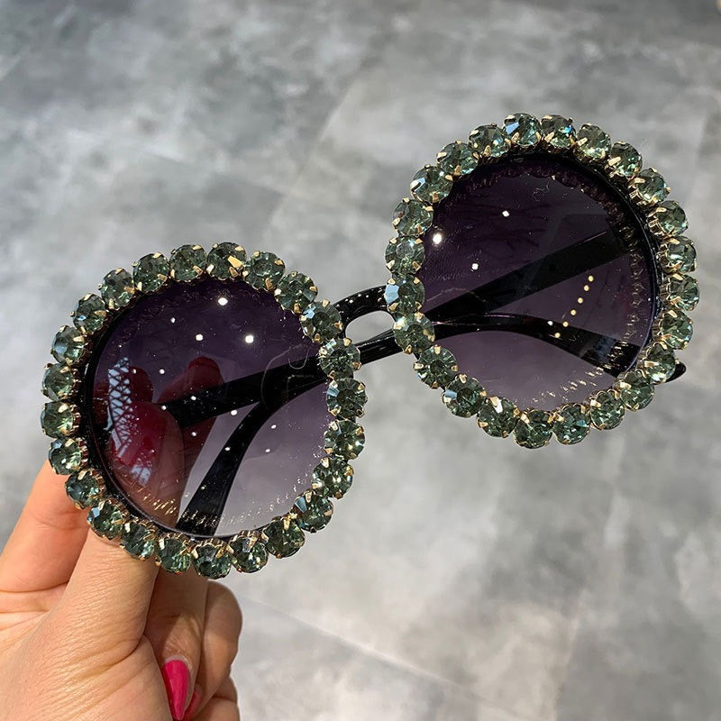 Trendy punk glasses diamond round frame sunscreen