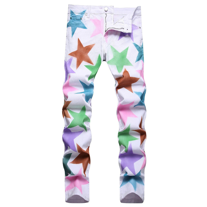 Mens Fashion Jeans Colorful star prints 1319# Pure cotton high quality