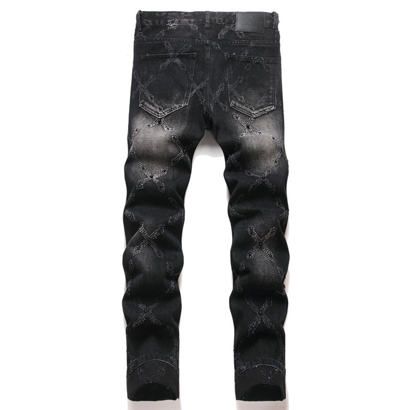 Mens Fashion Jeans Chain embroidery S8261# Pure cotton high quality