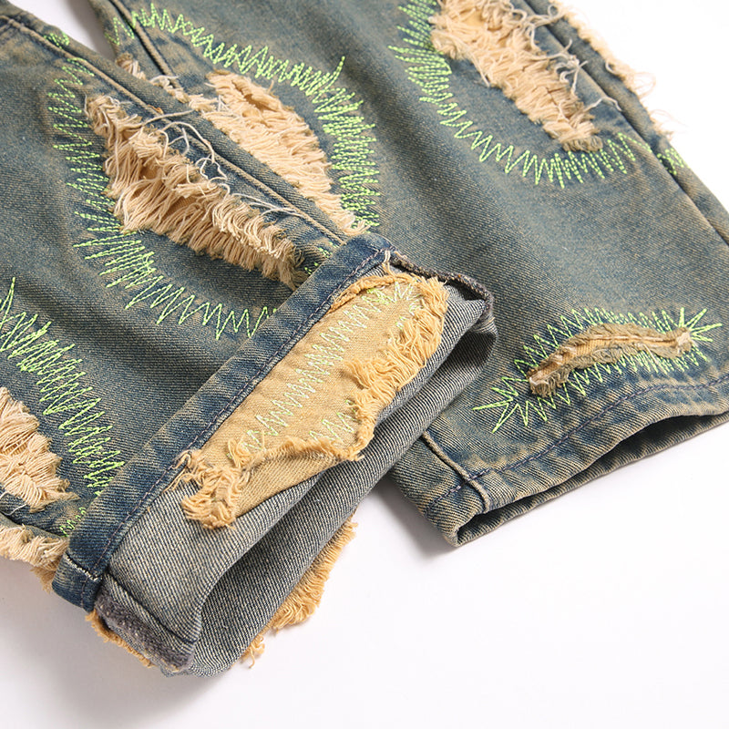Mens Fashion Jeans Destroy embroidery thread balls 5721# Pure cotton high quality