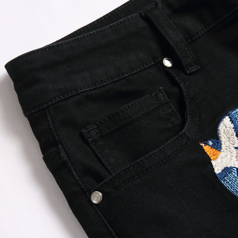 Mens Fashion Jeans Birdprint embroidery 5707# Pure cotton high quality