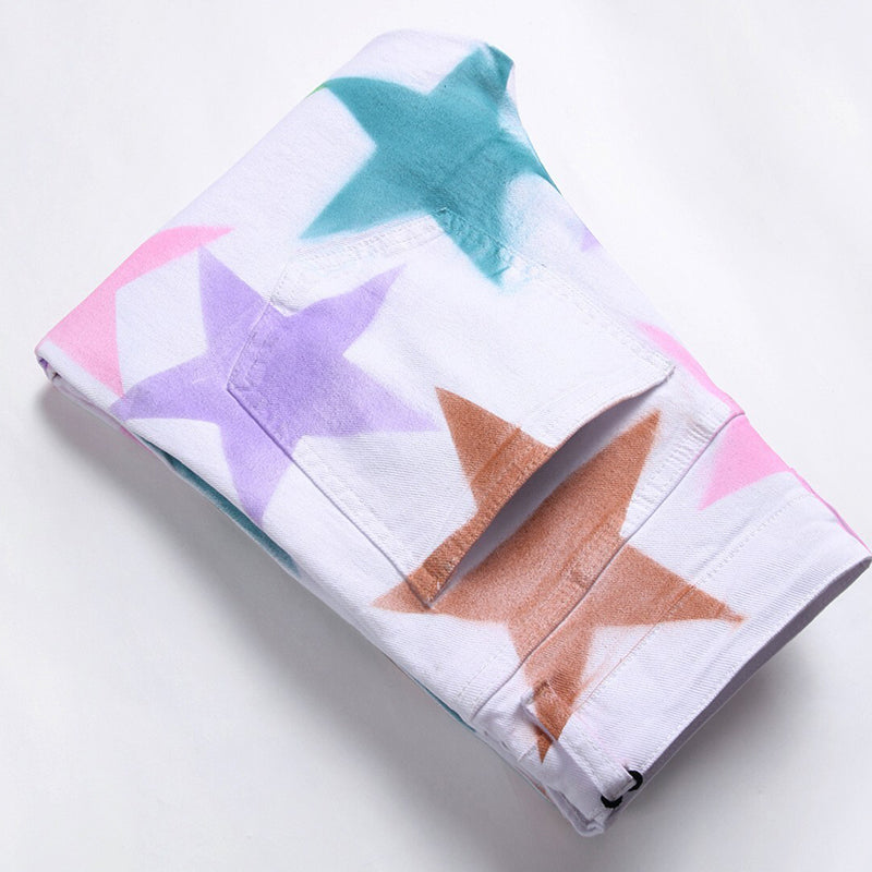 Mens Fashion Jeans Colorful star prints 1319# Pure cotton high quality