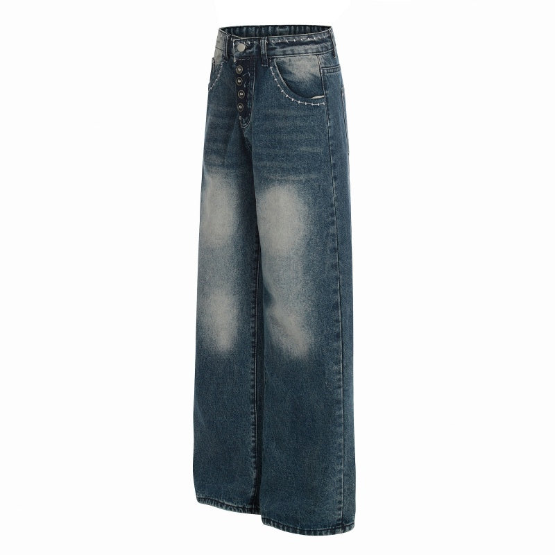 American-style streetwear harem pants Heavy Thigh Whisker Faded Garment