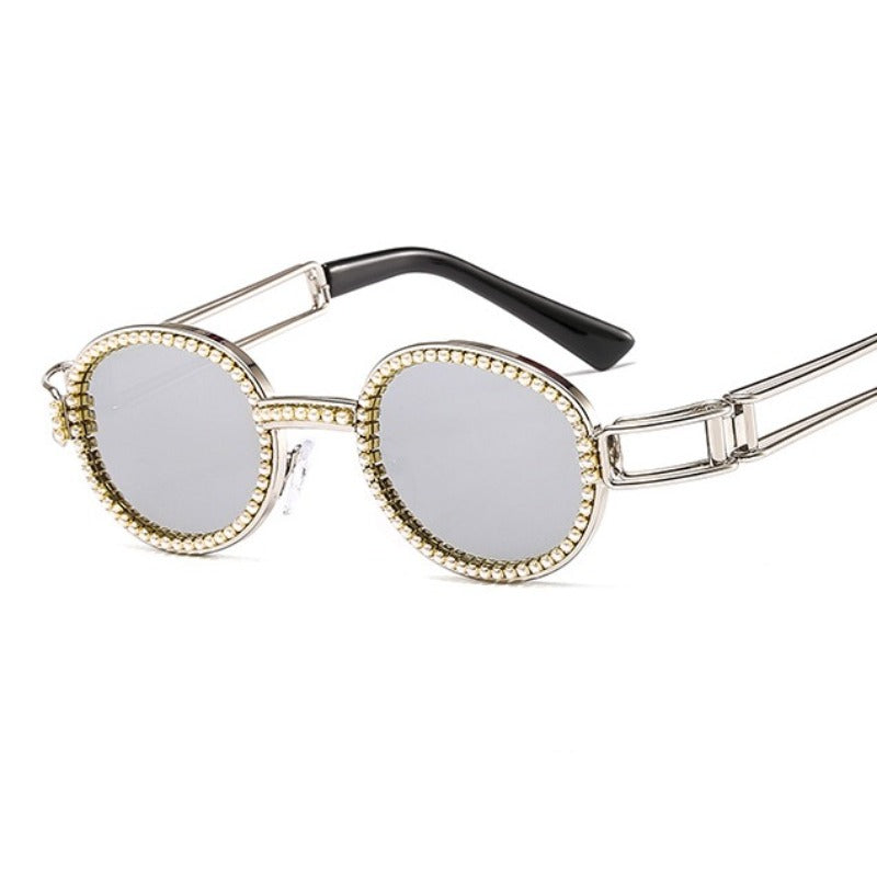 Trendy punk glasses small oval dot diamond sunshade