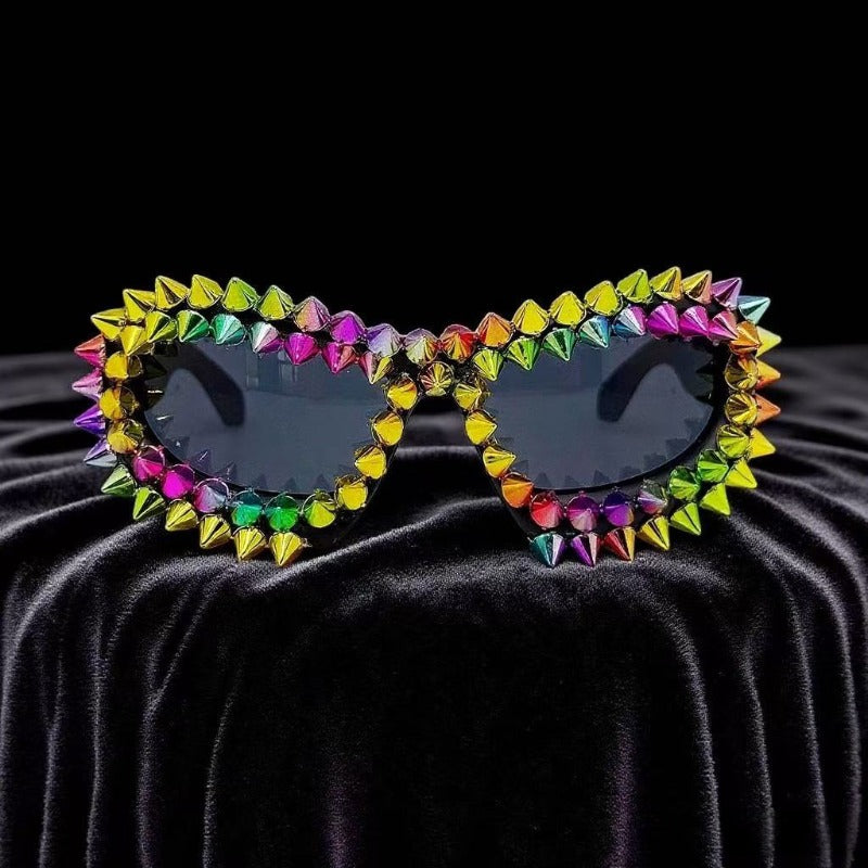 Trendy punk glasses special-shaped spikes and rivets