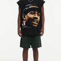 BIG FACE Drop-Shoulder Tank Top High-street vintage style featuring a small neckline, white-ink digital direct-to-garment (DTG) printing, and a heavy-duty, distressed wash finish; crafted from 260g double-yarn plain-knit fabric.