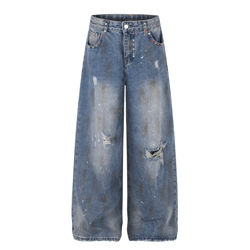 American-style streetwear harem pants Distressed Hole Faded Denim Casual Wear