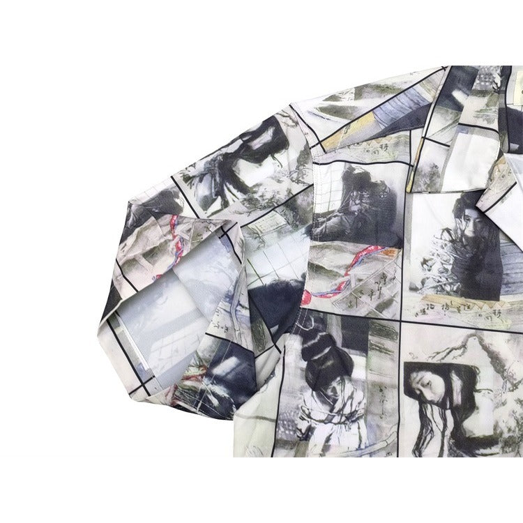 GUILTYPARTIES TIGER Shirts Sunshine and Rain Bound Ink Painting Araki Sutra Hawaiian Short Sleeve Shirt