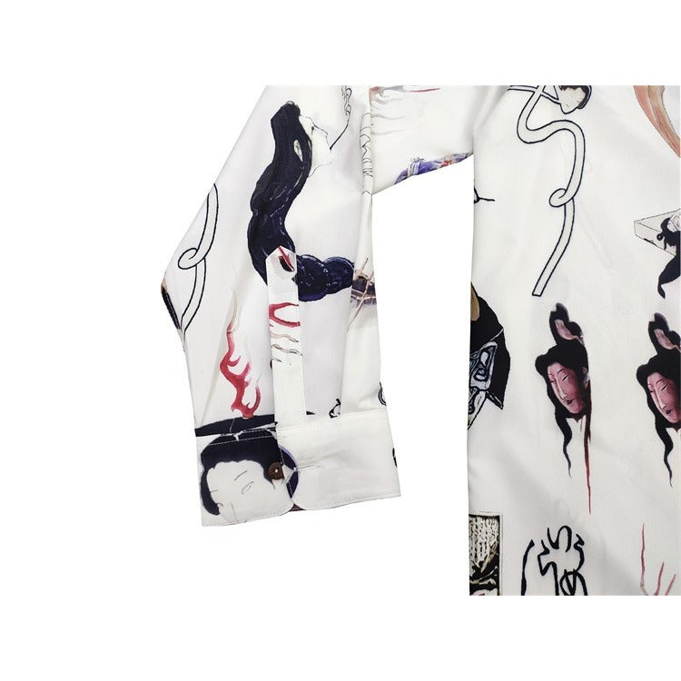 GUILTYPARTIES TIGER Long sleeved shirt, Ukiyo-e graffiti Hawaiian long-sleeved shirt men