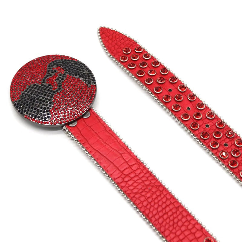 Hip-hop punk rhinestone belt small crocodile pattern