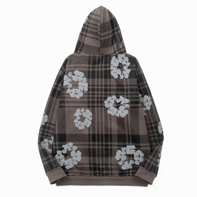 Denim Tears Hoodie Fleece Plaid Pattern Cotton Wreath Graphic Oversized