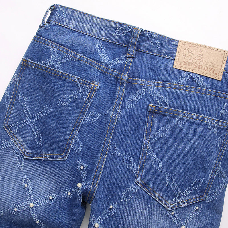 Mens Fashion Jeans Chain embroidery S8261# Pure cotton high quality