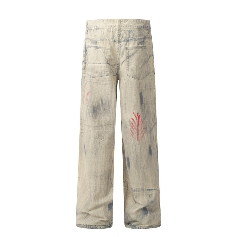 American-style streetwear harem pants Faded bleached dirty tone vintage wash