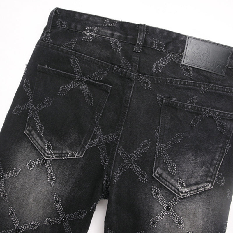 Mens Fashion Jeans Chain embroidery S8261# Pure cotton high quality