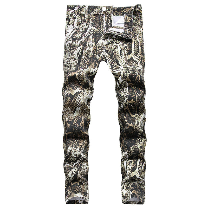 Mens Fashion Jeans Wrinkled snake pattern 583# Pure cotton high quality