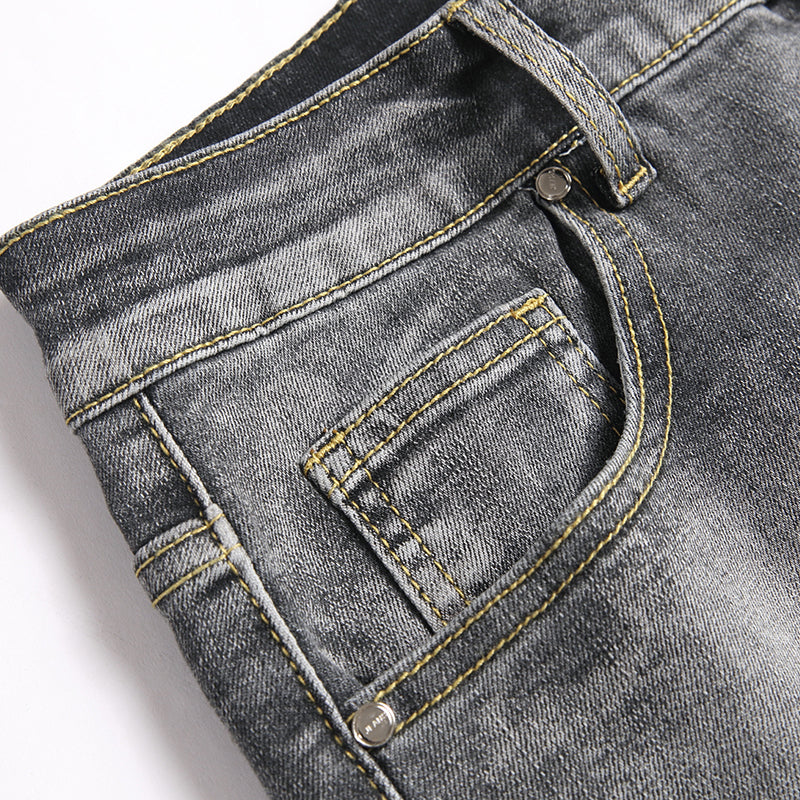 Mens Fashion Jeans Black and gray color blocking 5706# Pure cotton high quality