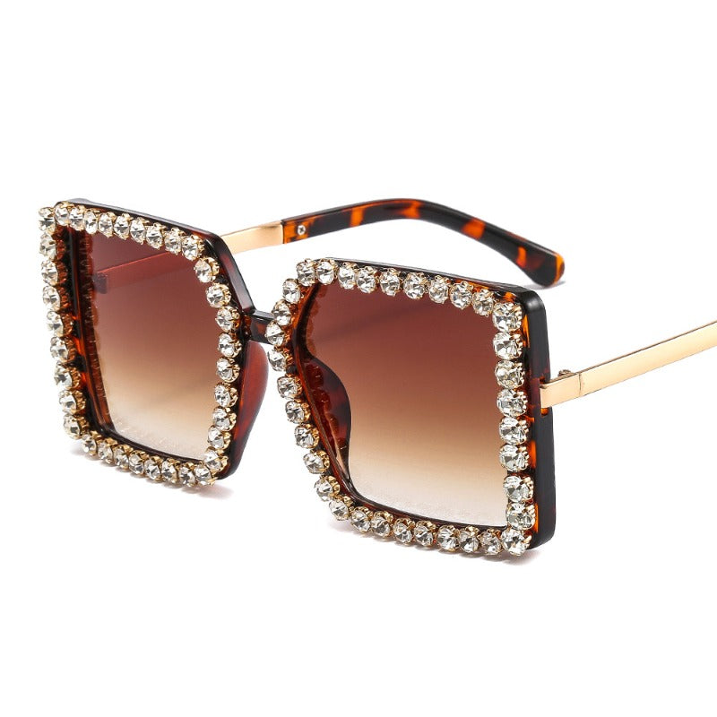 Trendy punk glasses diamond-encrusted uv protection