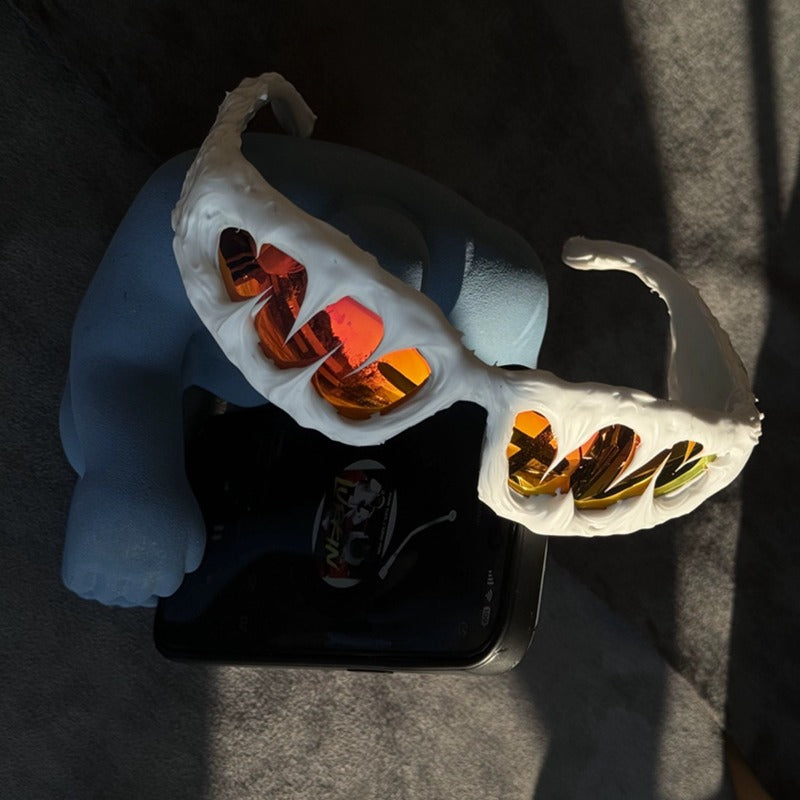 Trendy punk glasses shark teeth glue