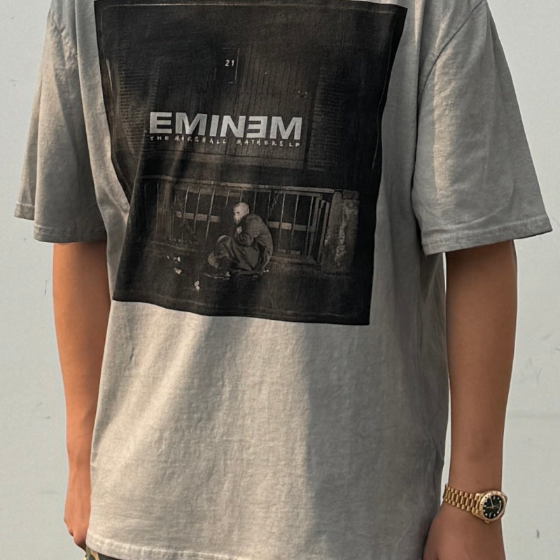 Unisex Vintage T Shirts Eminem Stan Letter Manuscript Limited Edition â€?Cement Grey T-Shirt featuring a special wash finish, custom heavyweight brushed fabric with a vintage feel, and direct-to-garment white ink printing.