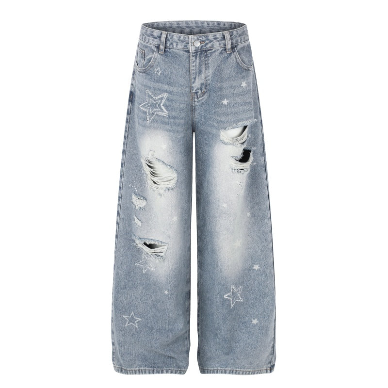 American-style streetwear harem pants Grunge Star Embroidery Denim Casual Wear