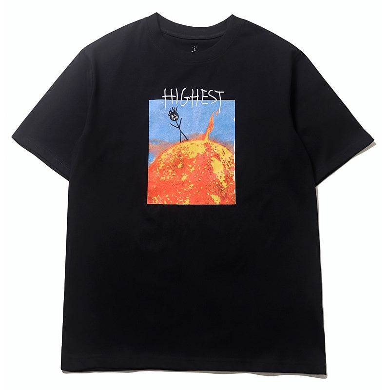 Mens T-shirt Vintage American-style Travis Scott abstract stick-figure letter puff print