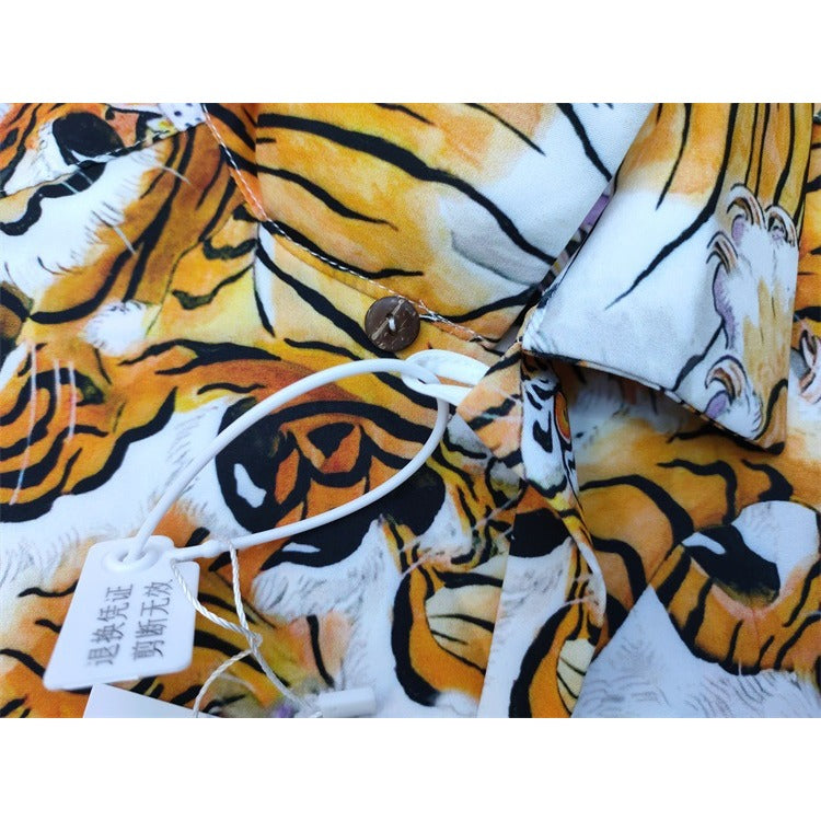 GUILTYPARTIES TIGER Shirts 19ss Tiger Print Tiger Totem Hawaiian Casual Short Sleeve Shirt Men