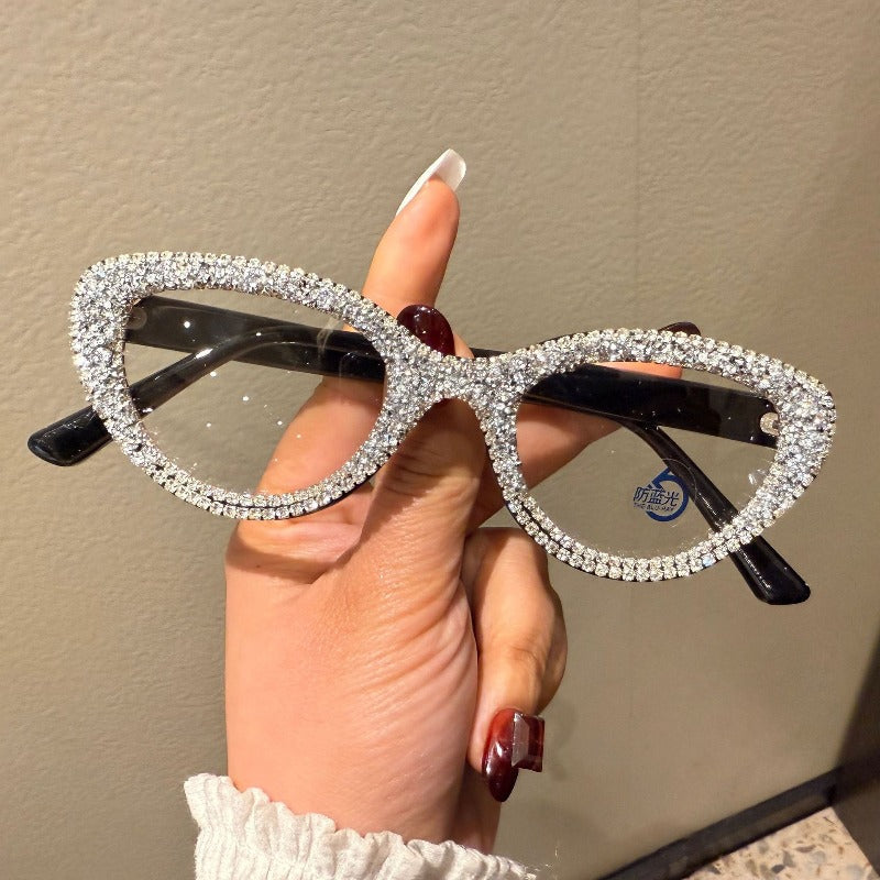Trendy punk glasses retro full diamond anti-blue light