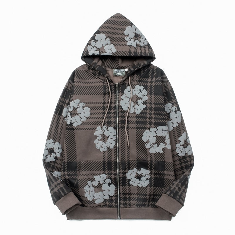 Denim Tears Hoodie Fleece Plaid Pattern Cotton Wreath Graphic Oversized