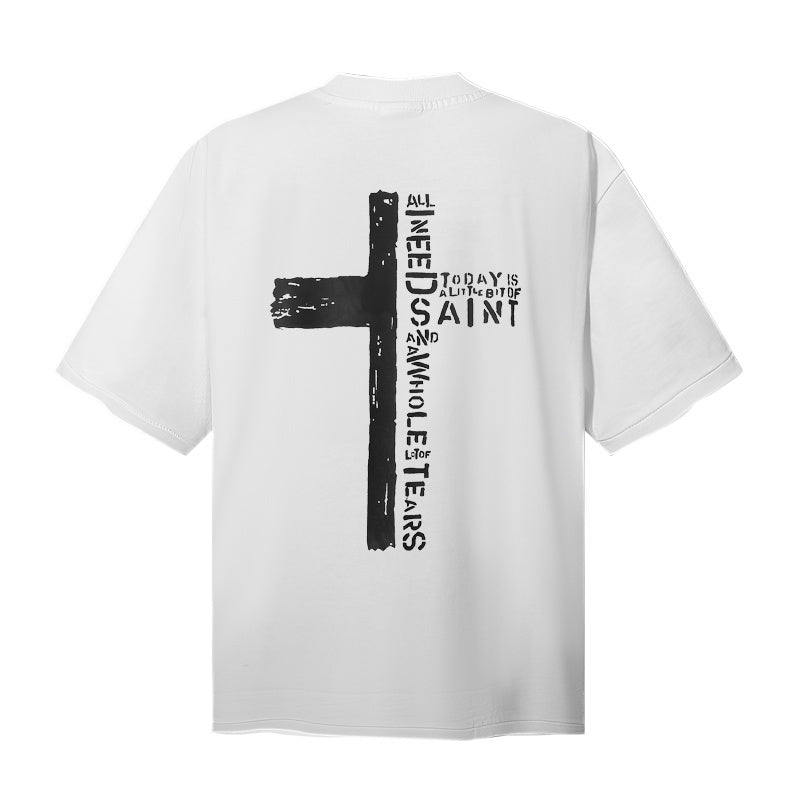 Saint Michael T Shirts Raw Sketch Style Saint Lettering Human Silhouette Tee Design