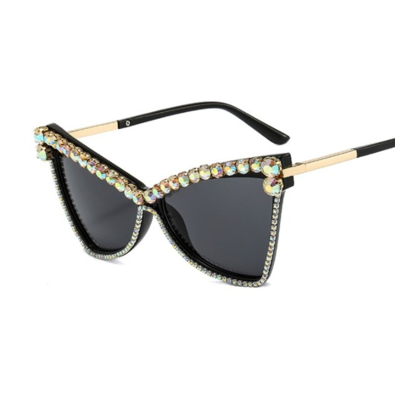 Trendy punk glasses cat eye diamond uv protection