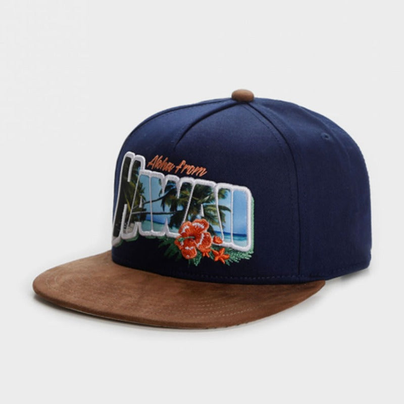 Trendy flat brimmed snapback hatsgreetings from hawaii sun protection shade