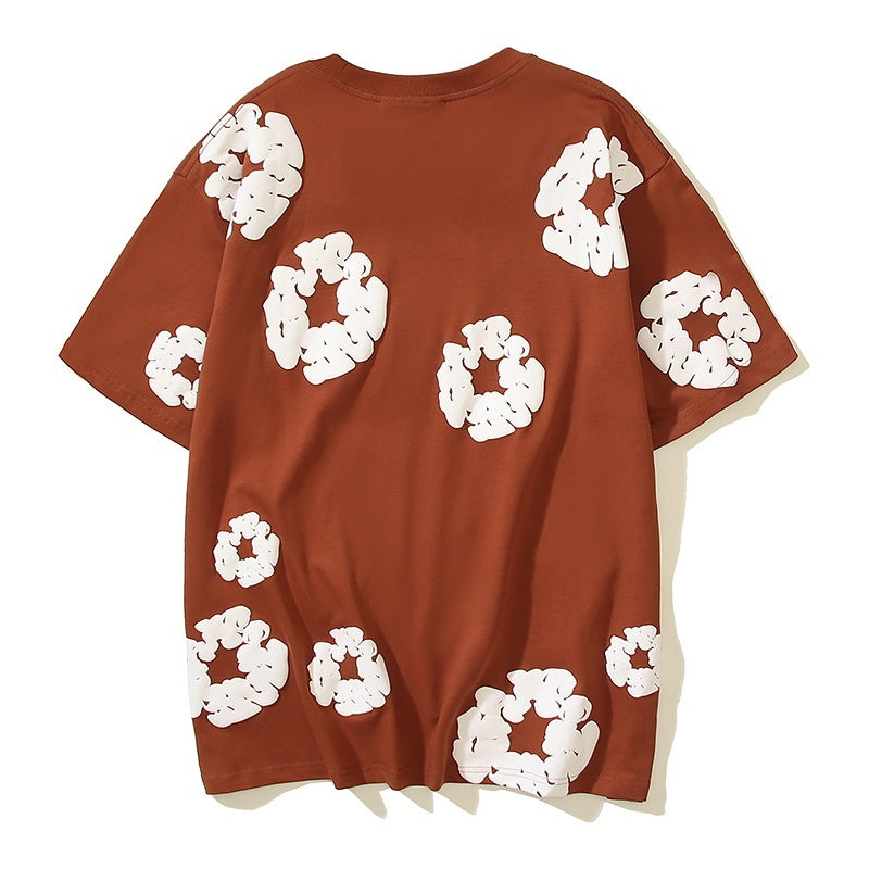 Denim Tears T Shirts Cotton All-Over Flower Wreath Graphic Oversized Tee