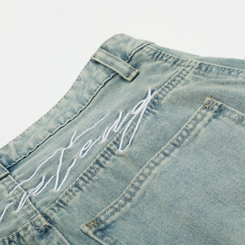 American-style streetwear harem pants Curved Seam Wide Leg Denim