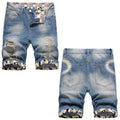 Denim shorts High-quality trendy Distressed with holes casual pure cotton Non-stretch plus-size men's clothing