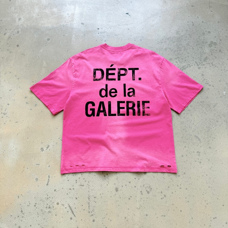 Unisex Vintage T Shirts GALLERY DEPT. 26SS South Beach Exclusive Street-Style T-Shirt: Multi-zone garment spray-distressing, hand-distressed hem, enzyme-washed finish, and vintage-style double-needle stitching.