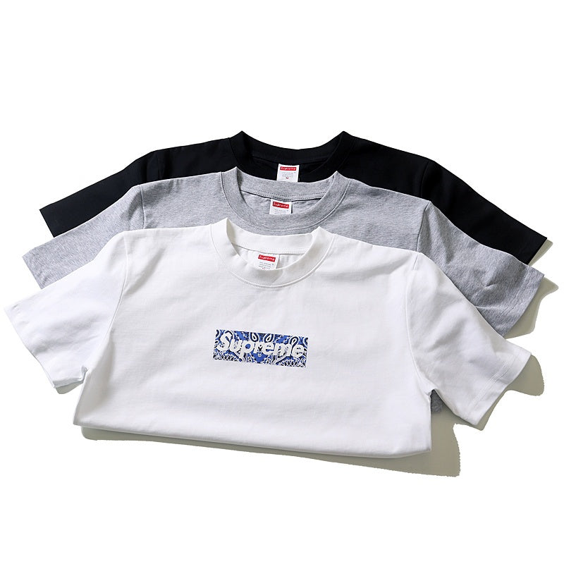 Mens T-shirt Vintage Streetwear brand Supreme paisley Box Logo print