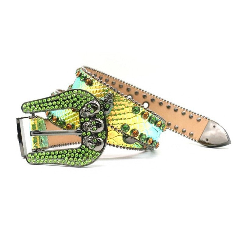 Hip-hop punk rhinestone belt snakeskin pattern