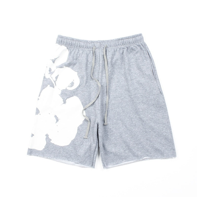 Denim Tears Shorts Cotton Asymmetric Side Cotton Wreath Graphic Oversized Drawstring