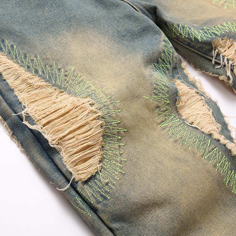 Mens Fashion Jeans Damaging embroidery 5717# Pure cotton high quality