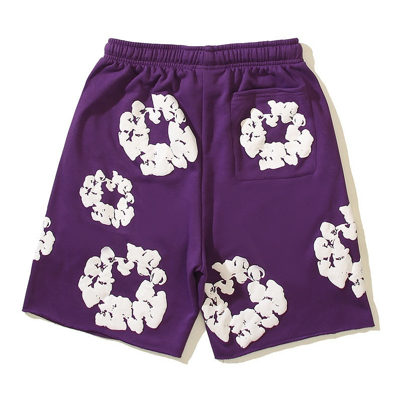 Denim Tears Shorts Cotton All-Over Flower Wreath Graphic Oversized Drawstring Shorts